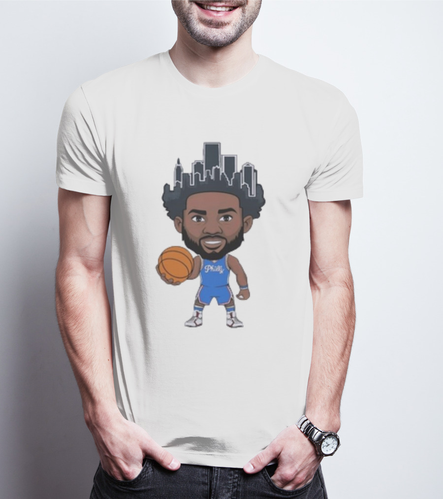 Philadelphia 76ers Philly Baller Cartoon Skyline Hair T-Shirt