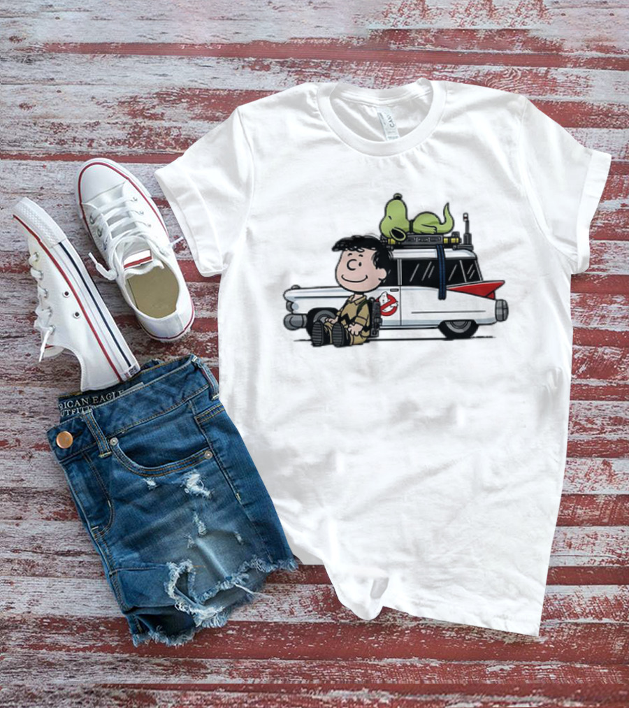 Venkman Slimer Ecto-1 Ghostbusters Meets Charlie Brown Snoopy Peanuts Charlie Venkman T-Shirt