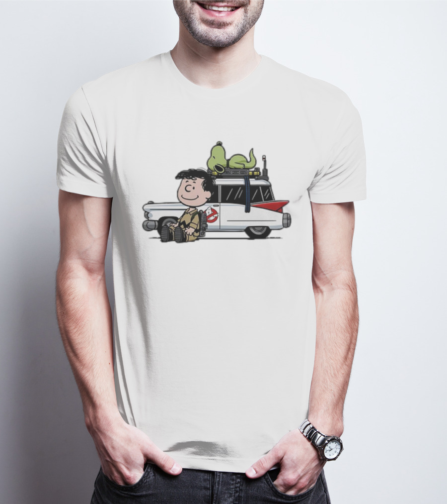 Venkman Slimer Ecto-1 Ghostbusters Meets Charlie Brown Snoopy Peanuts Charlie Venkman T-Shirt
