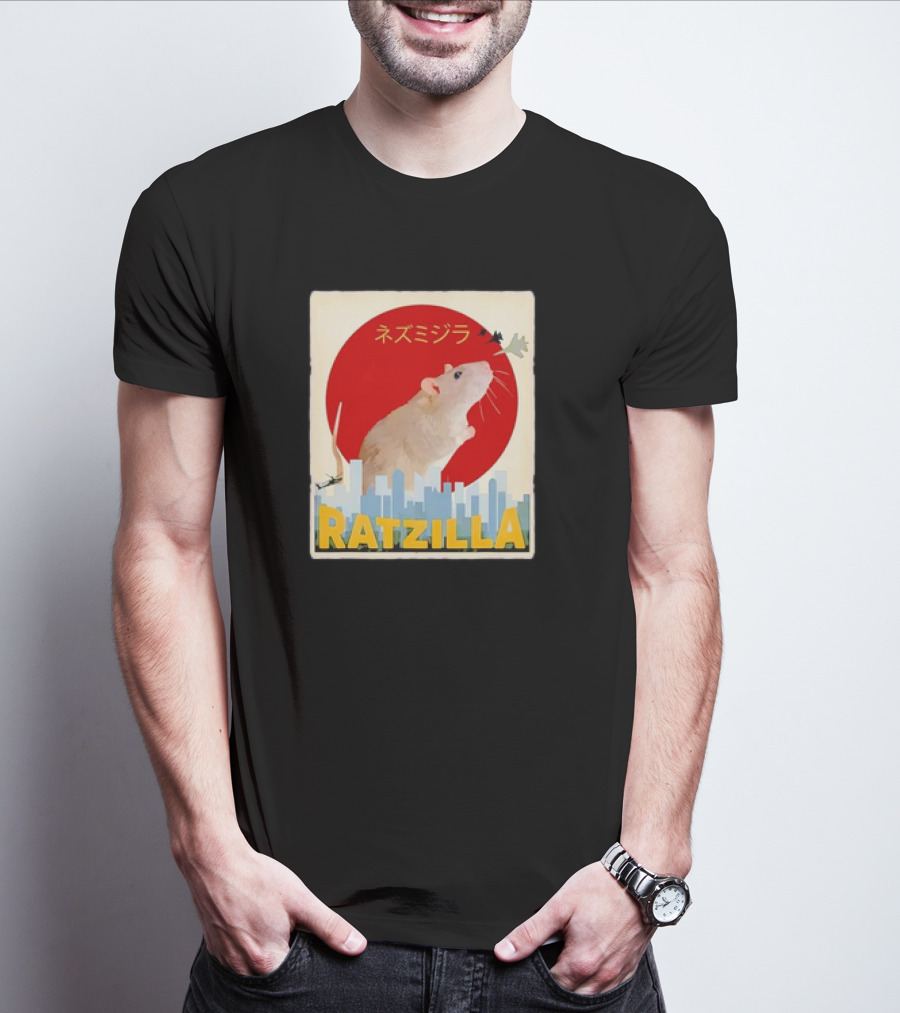 Ratzilla Japanese Anime Retro Cute Rat Mouse Cityscape Iconic T-Shirt