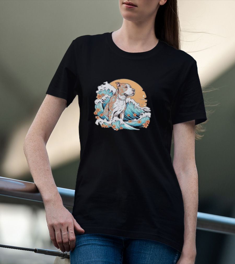 Summer Retro Pitbull Mom Dog Mama Beach Vibes Dog Wave T-Shirt