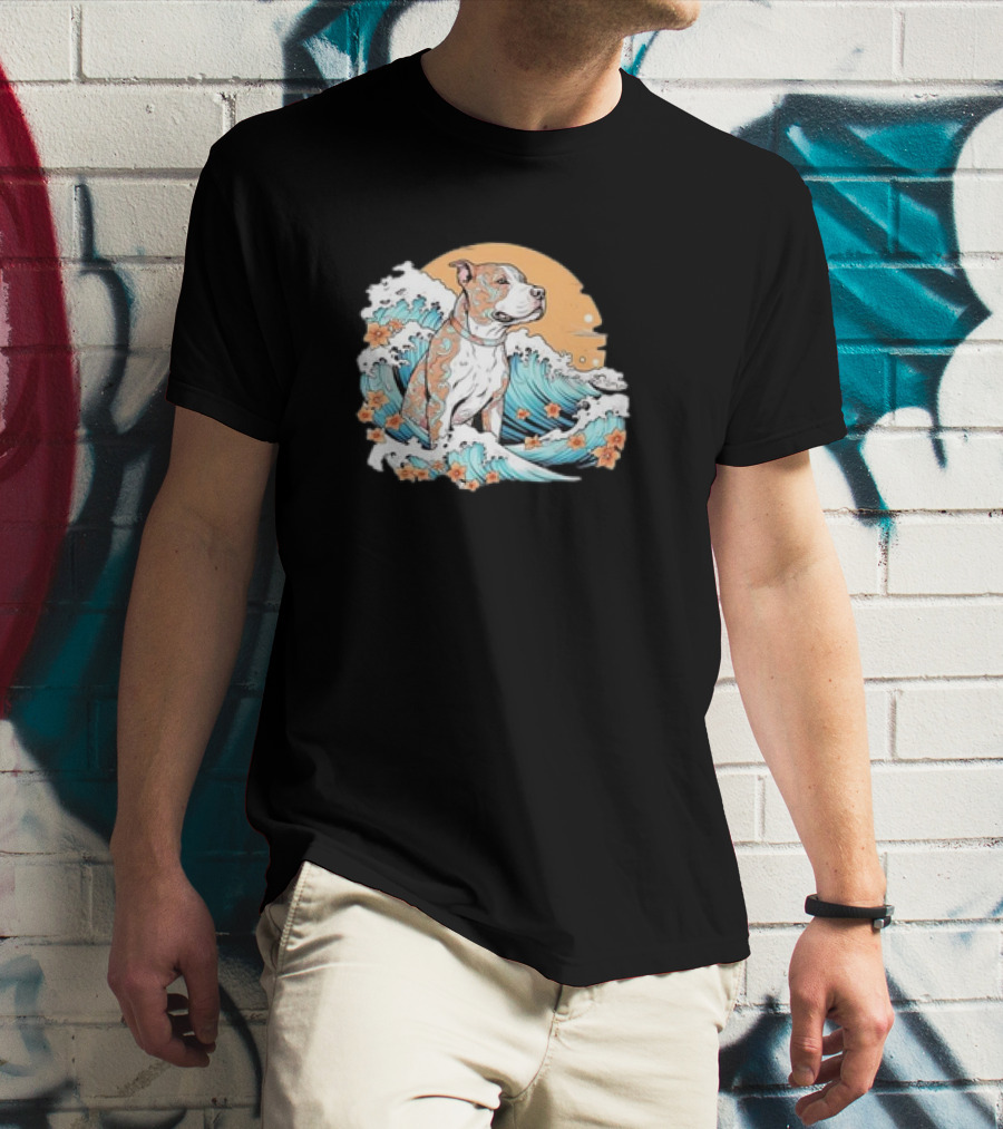 Summer Retro Pitbull Mom Dog Mama Beach Vibes Dog Wave T-Shirt