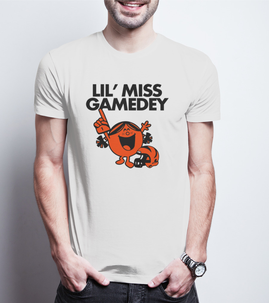 Lil Miss Gamedey Cincinnati Bengals Football Fandom Icon With Cheerful Character And Helmet T-Shirt