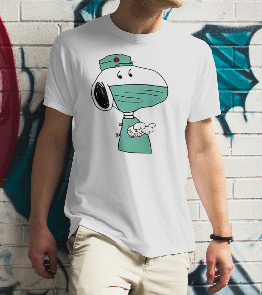 Snoopy Nurse Cartoon In Scrubs With Mask T-Shirt