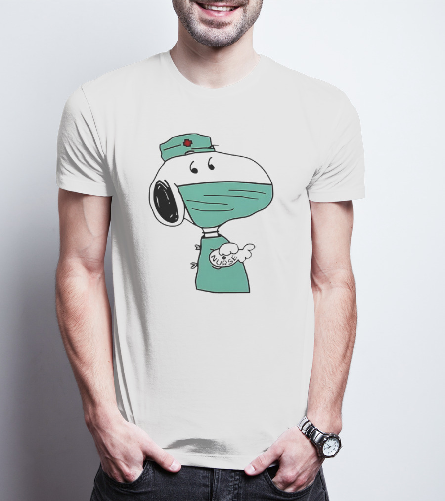Snoopy Nurse Cartoon In Scrubs With Mask T-Shirt