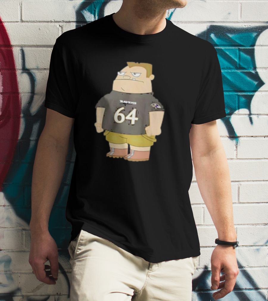 Ravens Tyler Linderbaum 64 Buford Van Stomm Character Sports Jersey T-Shirt
