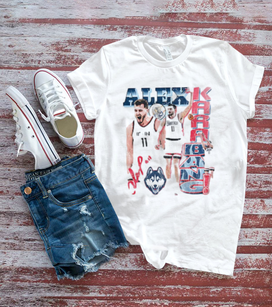 Alex Karaban UConn Huskies Basketball 90s Retro Style With Player Imagery And Team T-Shirt