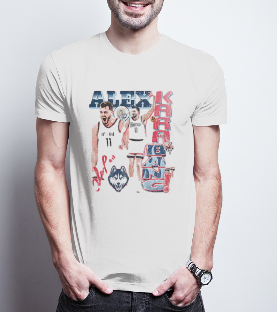 Alex Karaban UConn Huskies Basketball 90s Retro Style With Player Imagery And Team T-Shirt