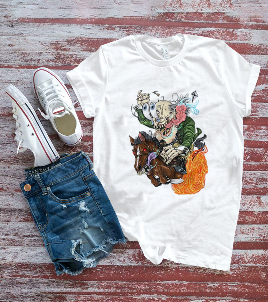 Ben FINKlin Surreal Dual-Eyed Figure On Flame-Engulfed Horse T-Shirt