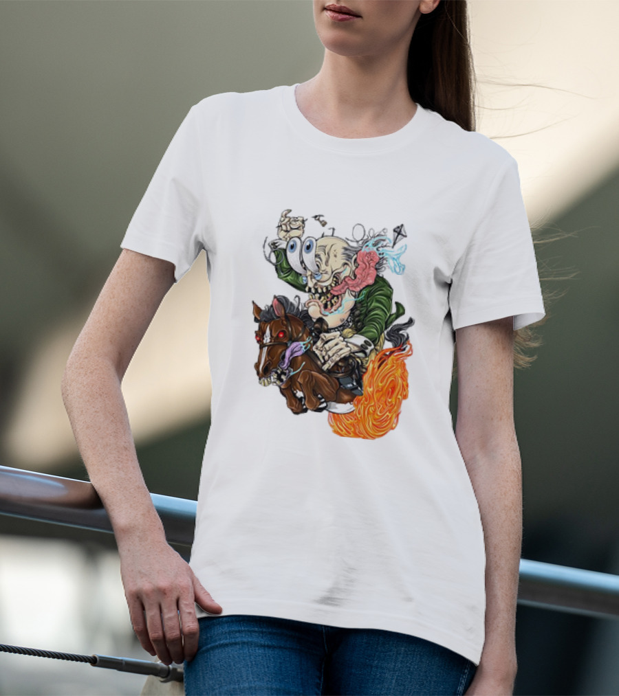 Ben FINKlin Surreal Dual-Eyed Figure On Flame-Engulfed Horse T-Shirt