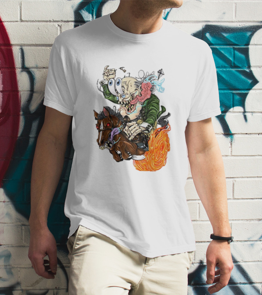 Ben FINKlin Surreal Dual-Eyed Figure On Flame-Engulfed Horse T-Shirt