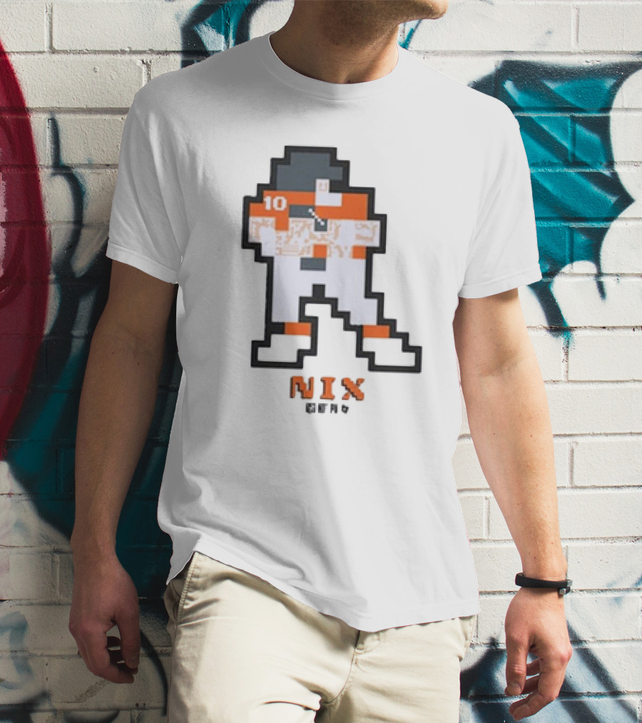 Denver Broncos Bo Nix 10 Orange And White 8-Bit Retro T-Shirt