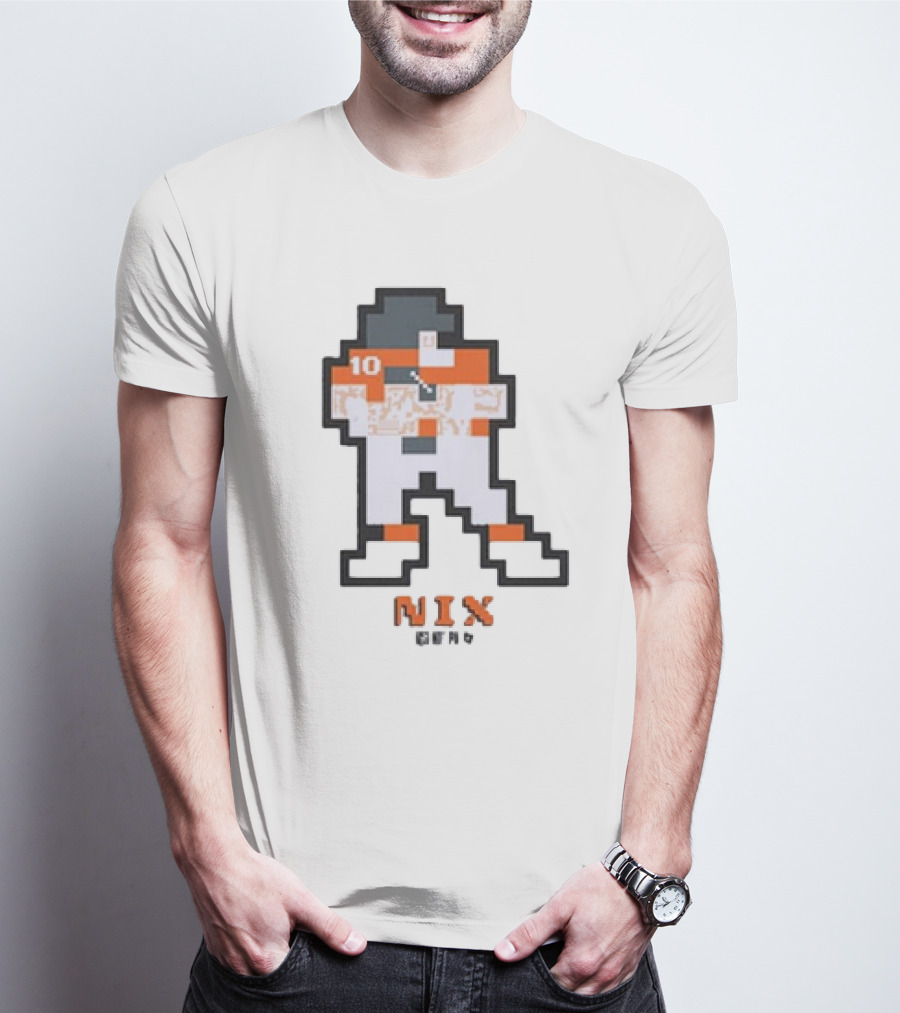 Denver Broncos Bo Nix 10 Orange And White 8-Bit Retro T-Shirt