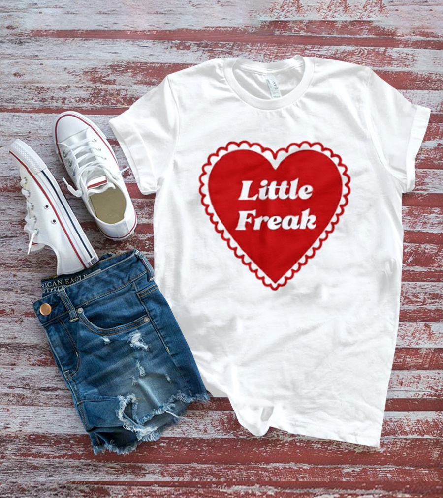 Little Freak Heart Red Scalloped Text T-Shirt