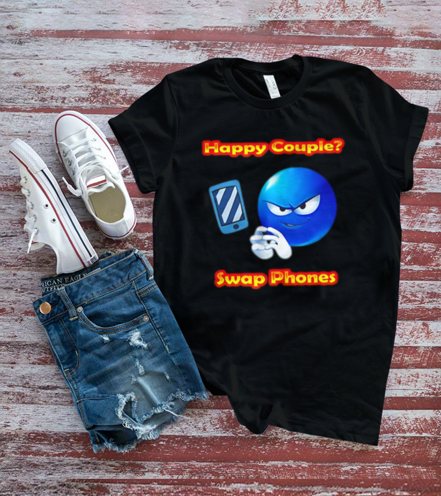 Happy Couple? Swap Phones Blue Emoji T-Shirt