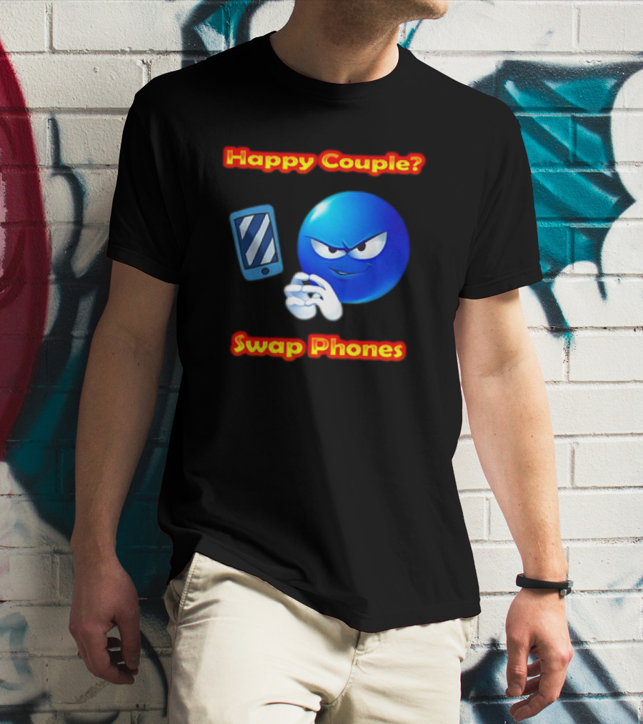 Happy Couple? Swap Phones Blue Emoji T-Shirt