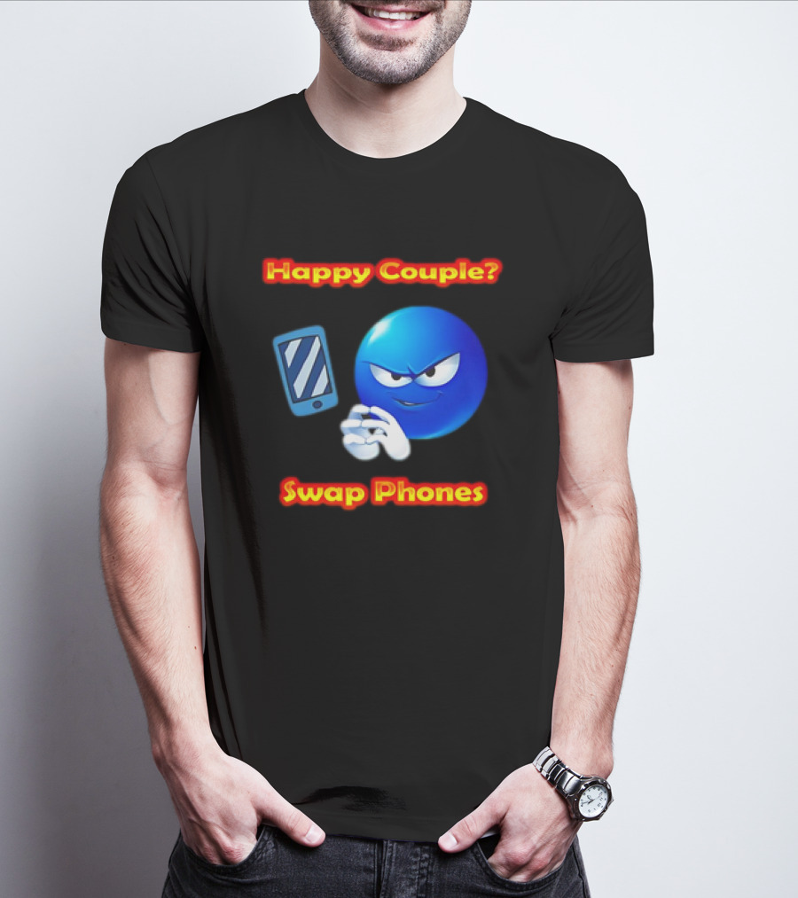 Happy Couple? Swap Phones Blue Emoji T-Shirt
