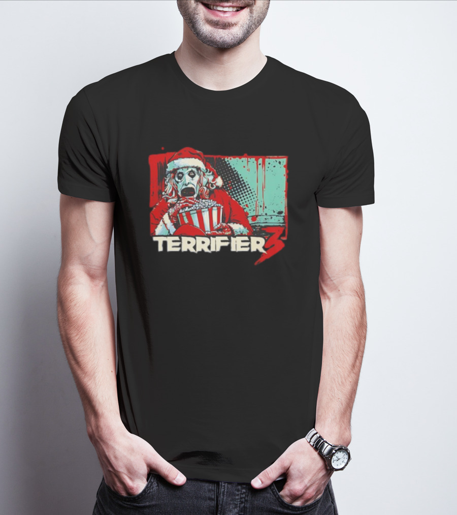Terrifier 3 Santa Popcorn Horror Scene T-Shirt