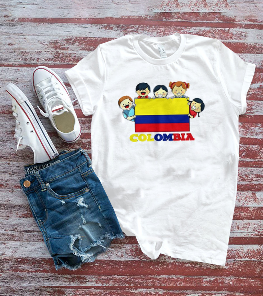 Colombia Flag Hispanic Heritage Month Cartoon Kids Colombian Flag T-Shirt