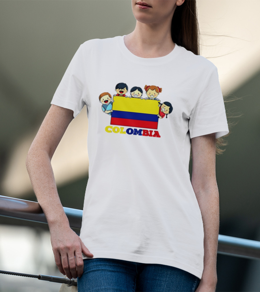 Colombia Flag Hispanic Heritage Month Cartoon Kids Colombian Flag T-Shirt