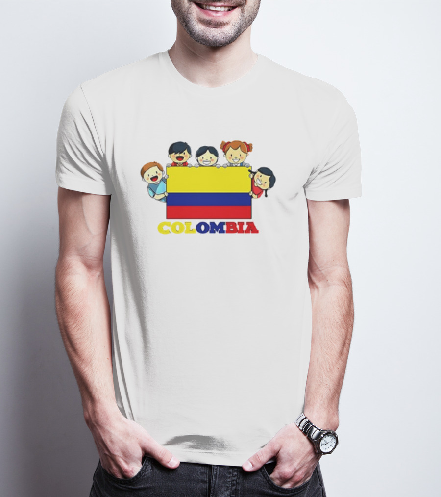 Colombia Flag Hispanic Heritage Month Cartoon Kids Colombian Flag T-Shirt