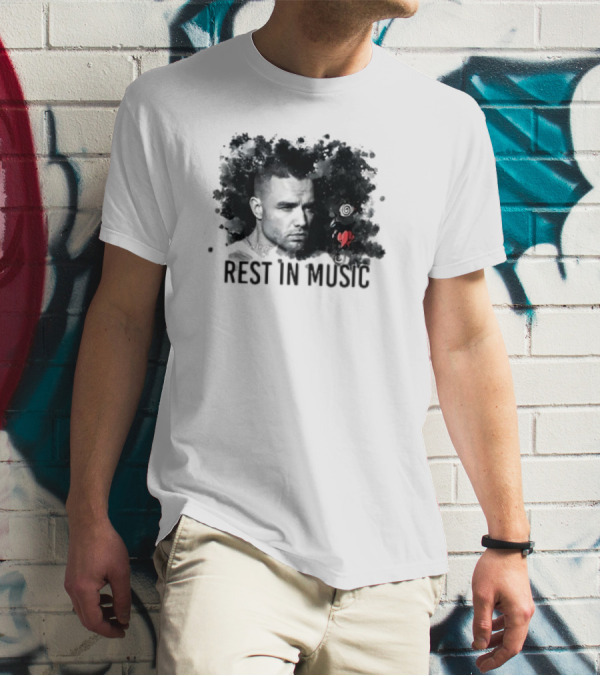 Liam Payne Rest In Music Portrait With Artistic Black And Red Accents T-Shirt