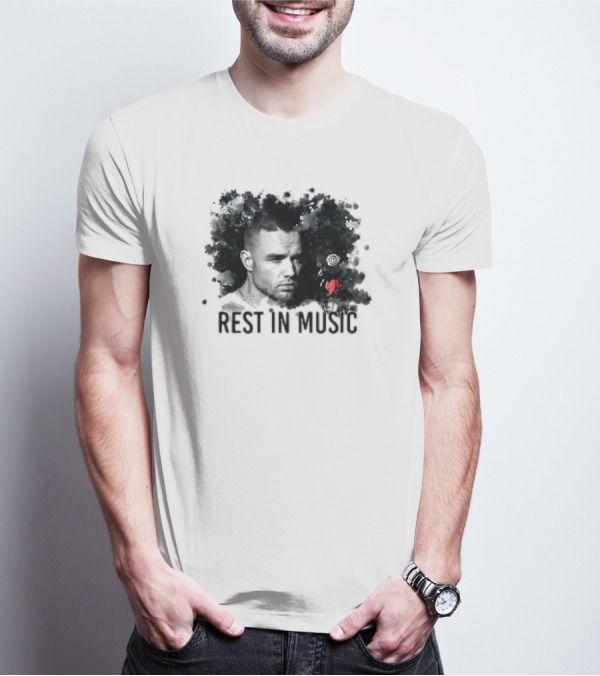 Liam Payne Rest In Music Portrait With Artistic Black And Red Accents T-Shirt