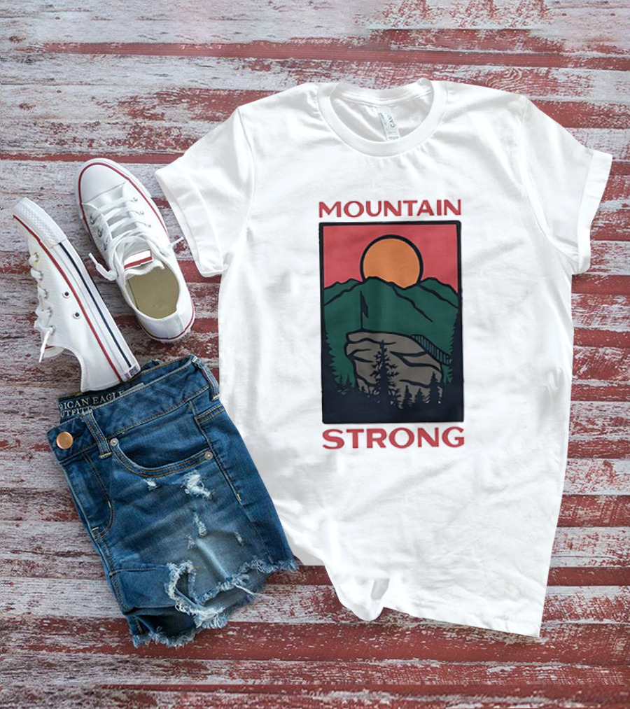 Mountain Strong Sunset Over Ridge With Flag T-Shirt