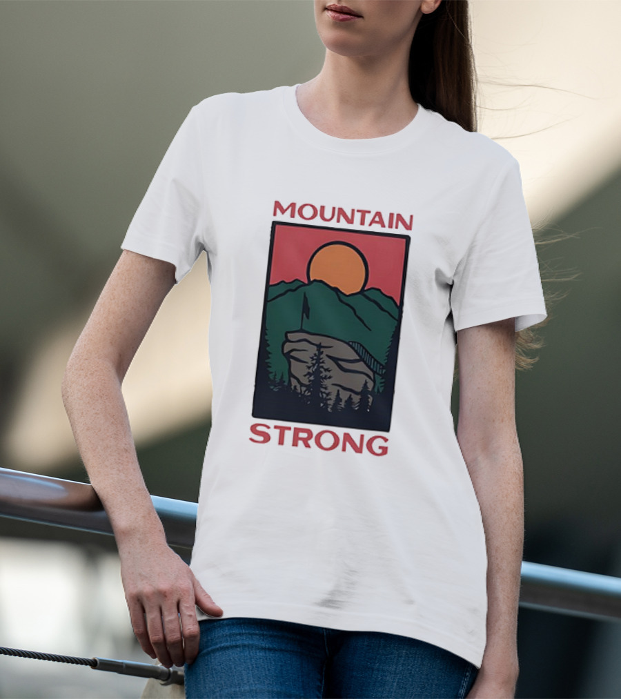 Mountain Strong Sunset Over Ridge With Flag T-Shirt