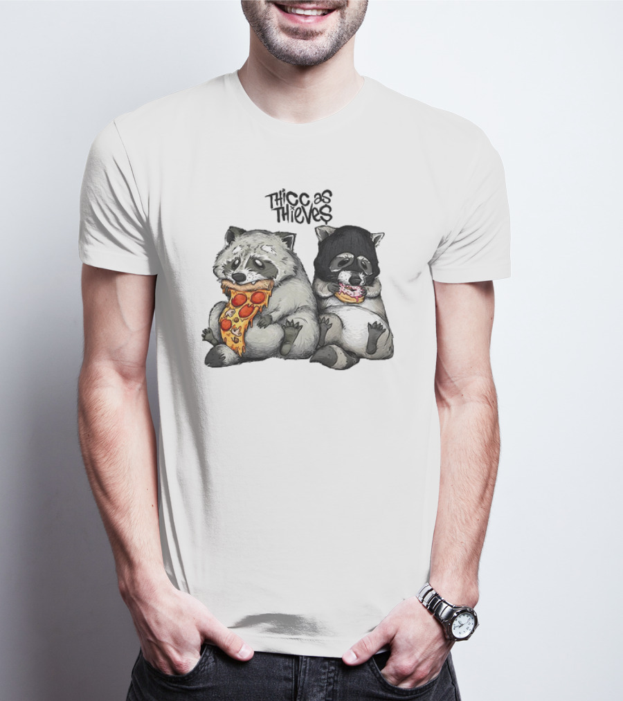 Thicc As Thieves Raccoon Eat Pizza And Donut T-Shirt