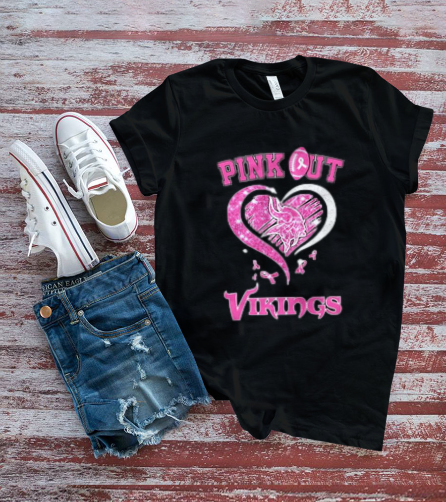 Minnesota Vikings Pink Out Heart Breast Cancer Awareness T-Shirt