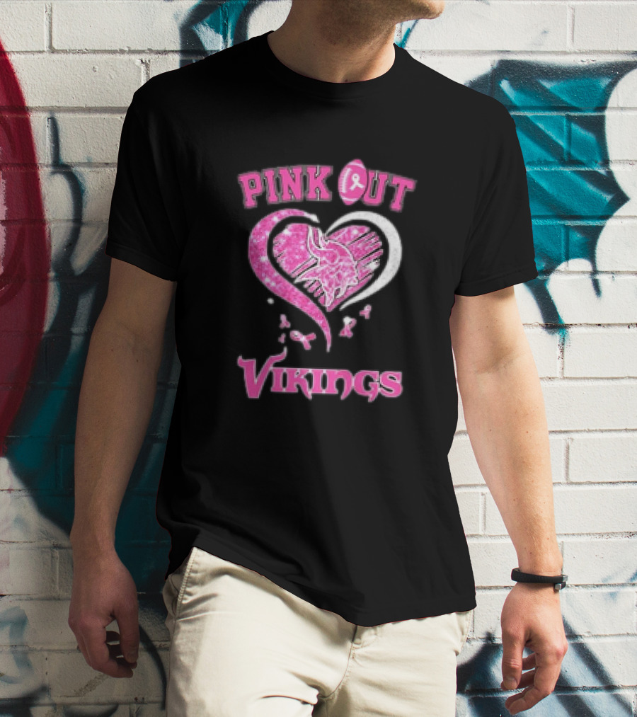 Minnesota Vikings Pink Out Heart Breast Cancer Awareness T-Shirt