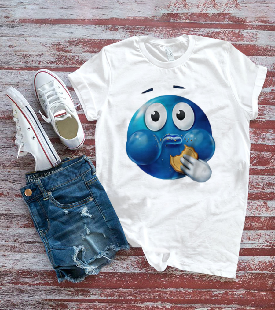Blue Emoji With Cookie Meme T-Shirt