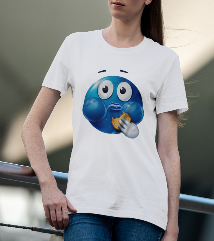 Blue Emoji With Cookie Meme T-Shirt
