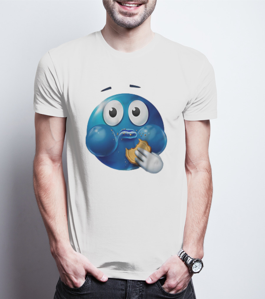 Blue Emoji With Cookie Meme T-Shirt