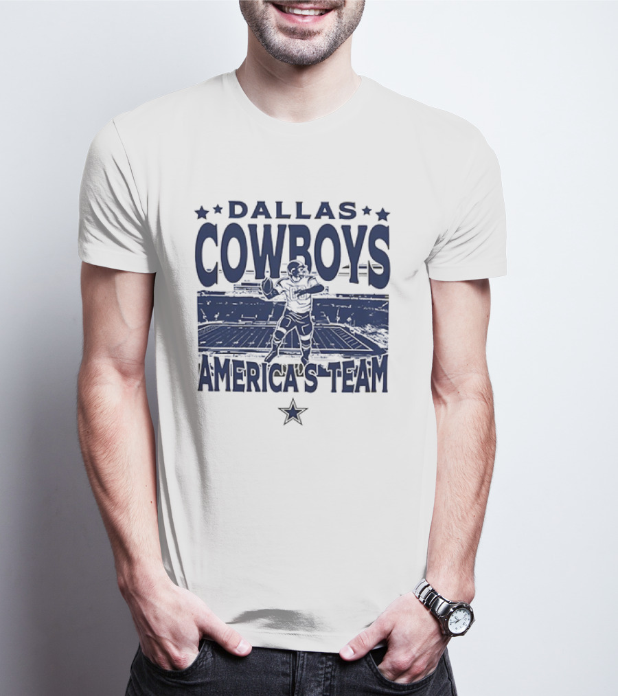 Dallas Cowboys America's Team Quarterback Stadium Blue T-Shirt