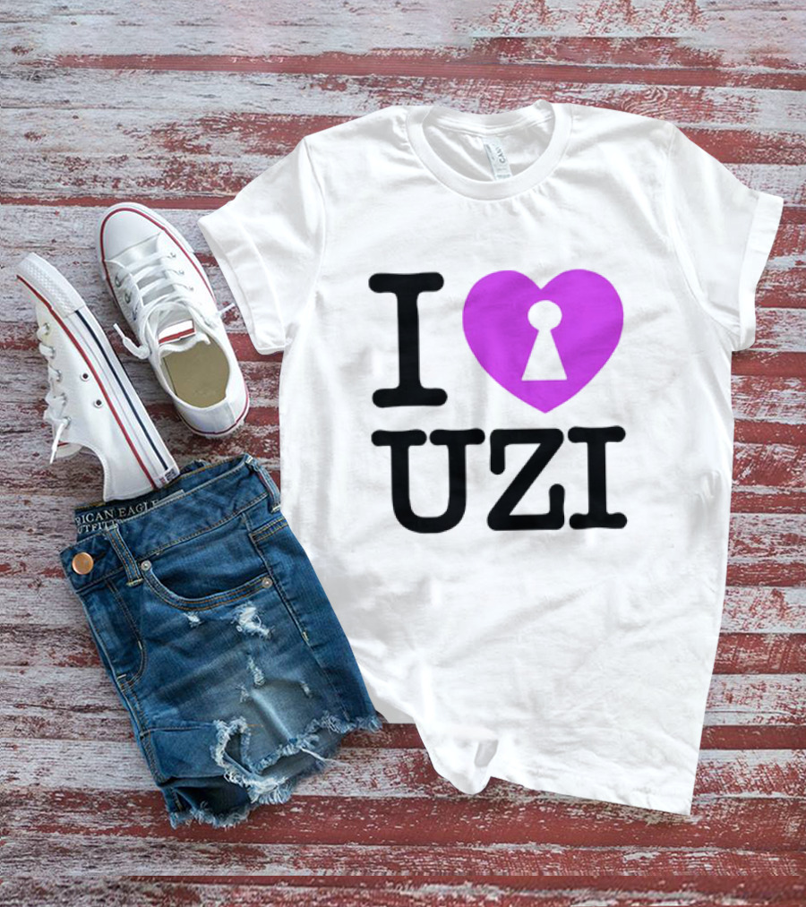I Heart Uzi Keyhole Symbol In Purple T-Shirt