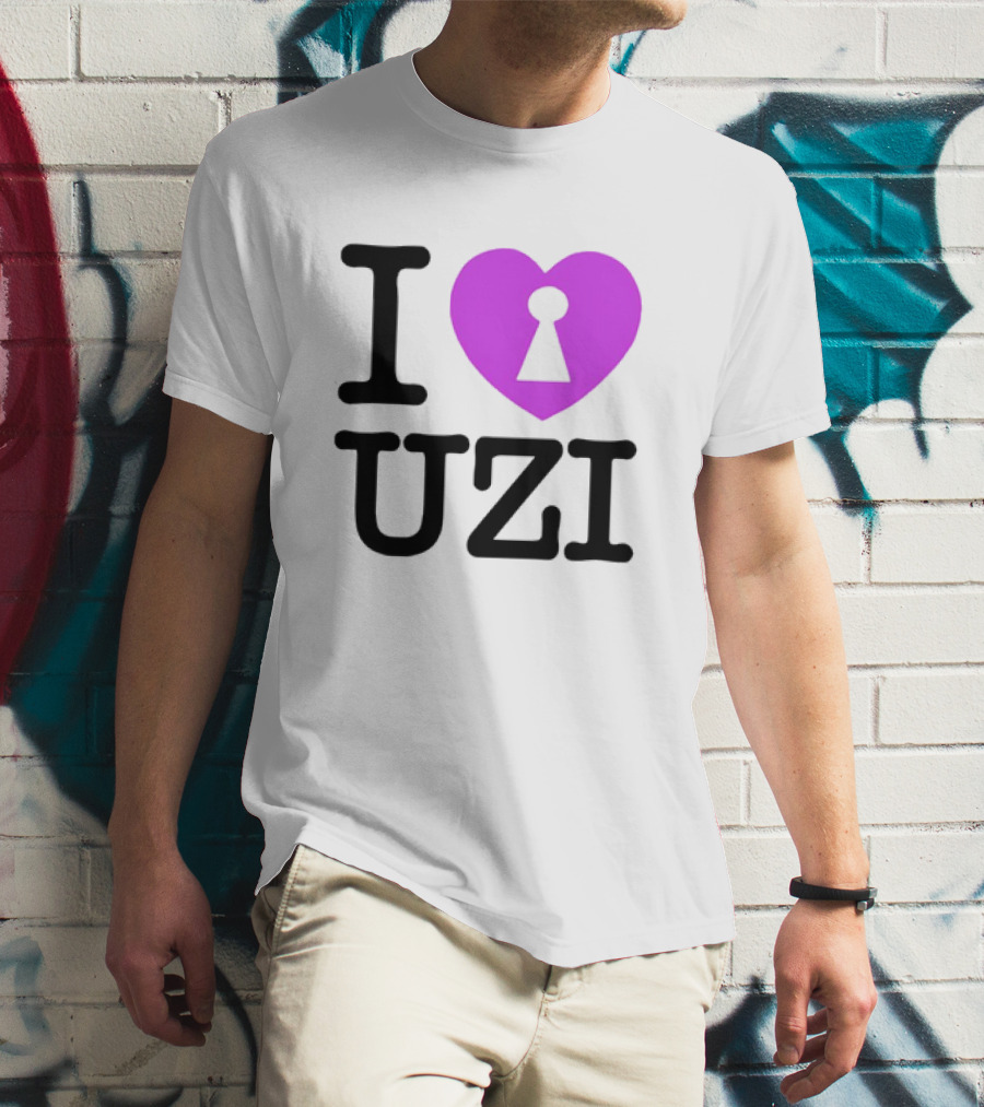 I Heart Uzi Keyhole Symbol In Purple T-Shirt