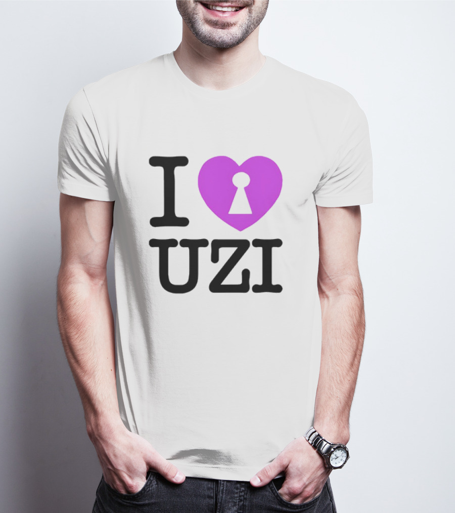 I Heart Uzi Keyhole Symbol In Purple T-Shirt