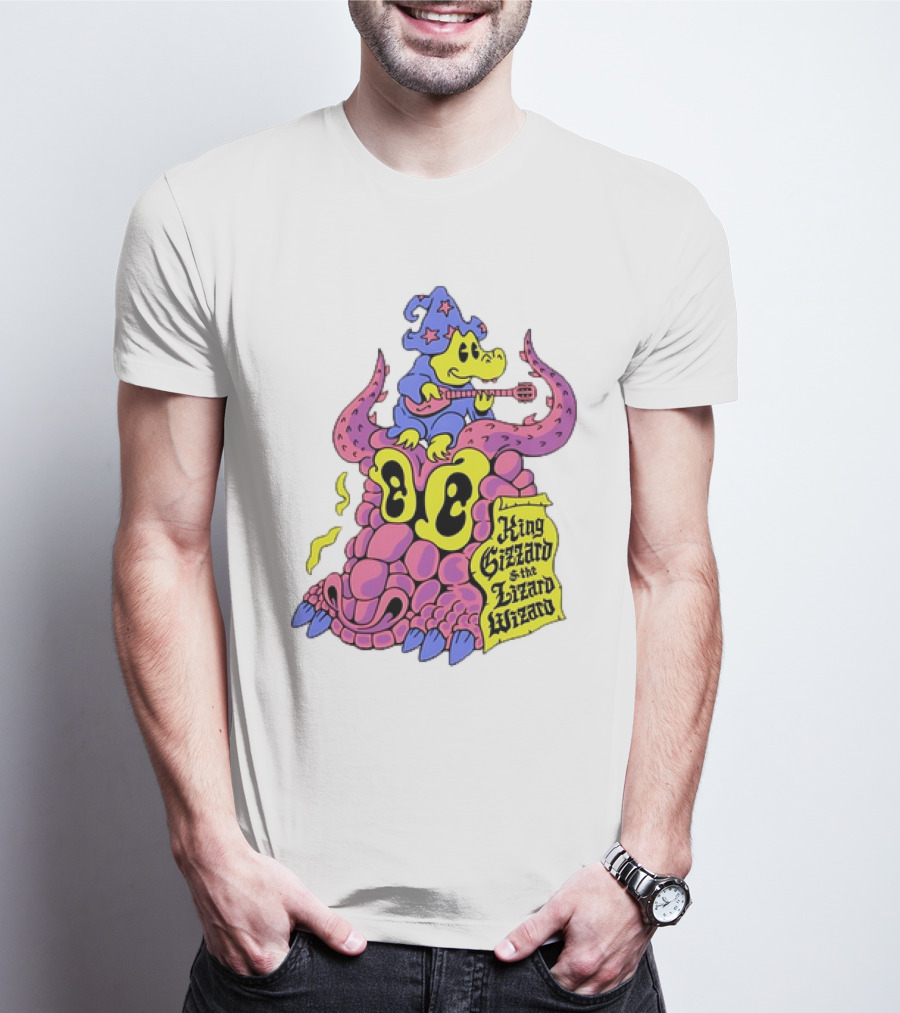 King Gizzard And The Lizard Wizard Gator Wizard Playing Guitar On Monster Head T-Shirt