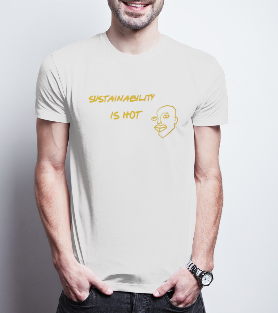 Sustainability Is Hot Yellow Text Minimal Face T-Shirt