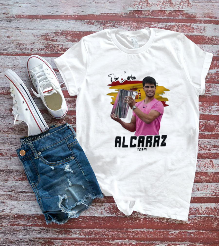 Don Carlos Alcaraz Team With Trophy And Spanish Flag T-Shirt