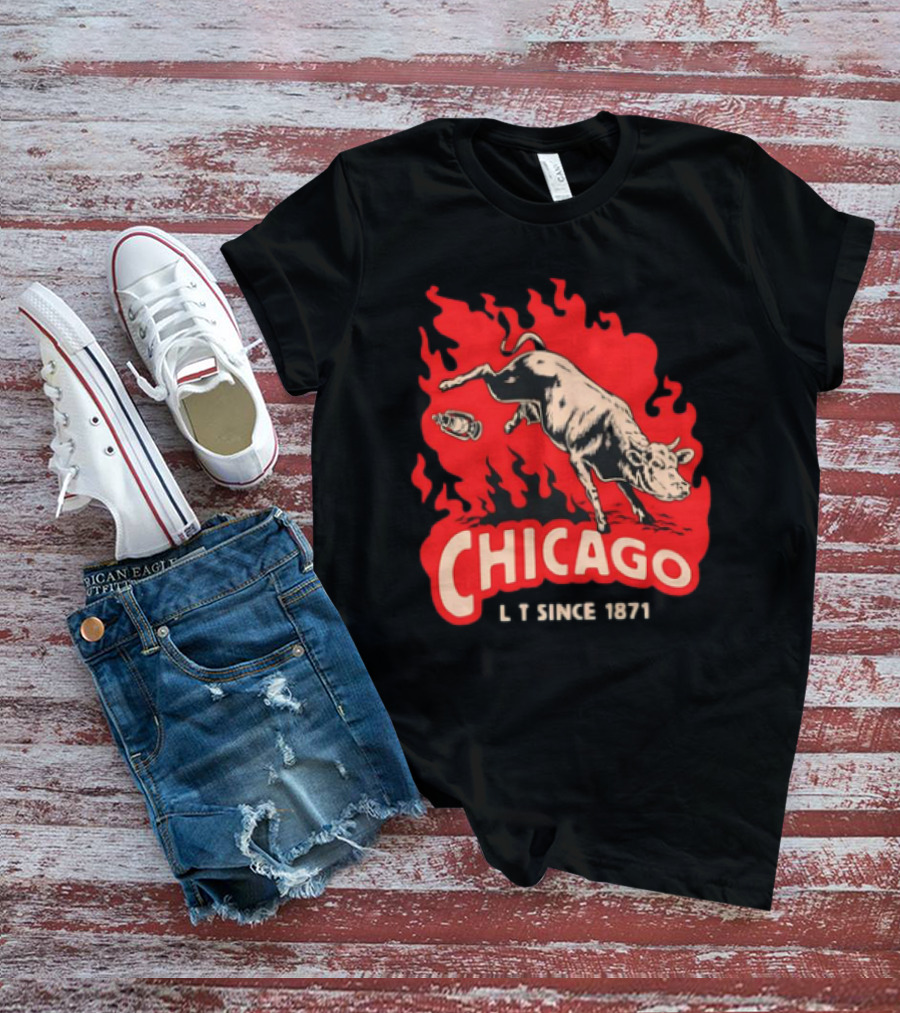 Chicago Lit Since 1871 Kicking Cow Flame T-Shirt