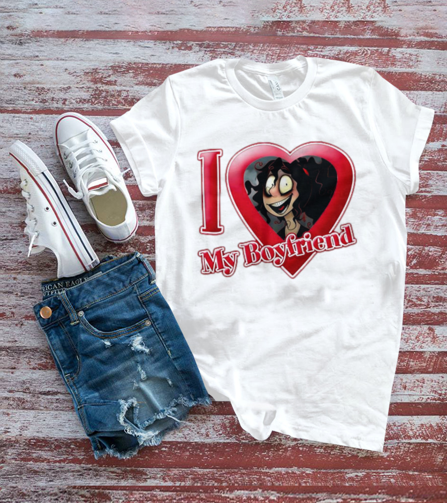 I Love My Boyfriend Heart Cartoon Face T-Shirt