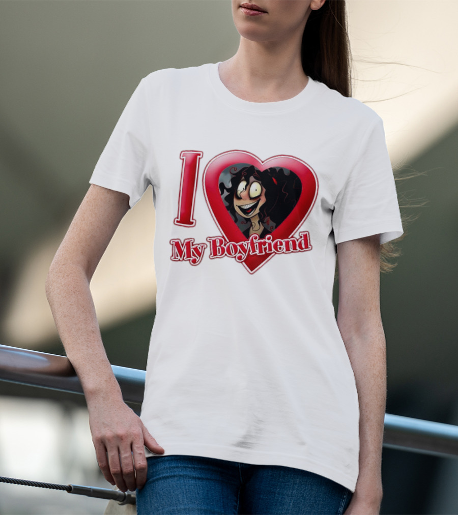 I Love My Boyfriend Heart Cartoon Face T-Shirt