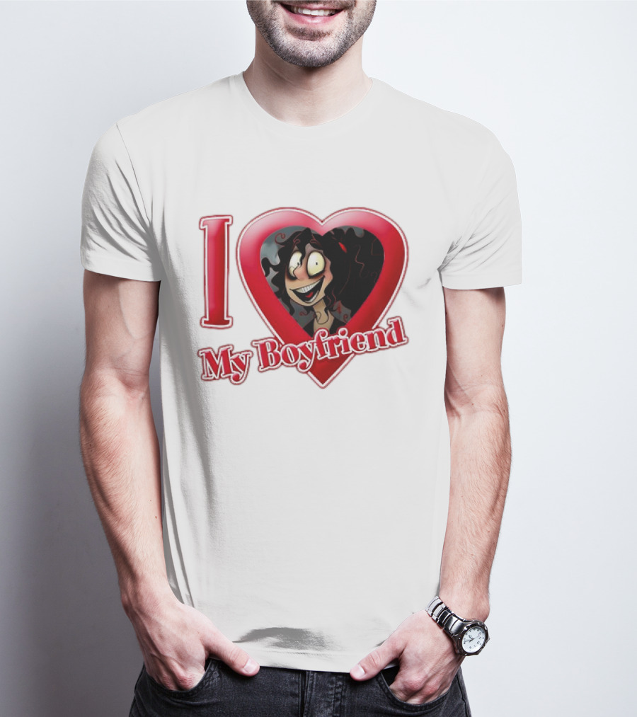 I Love My Boyfriend Heart Cartoon Face T-Shirt