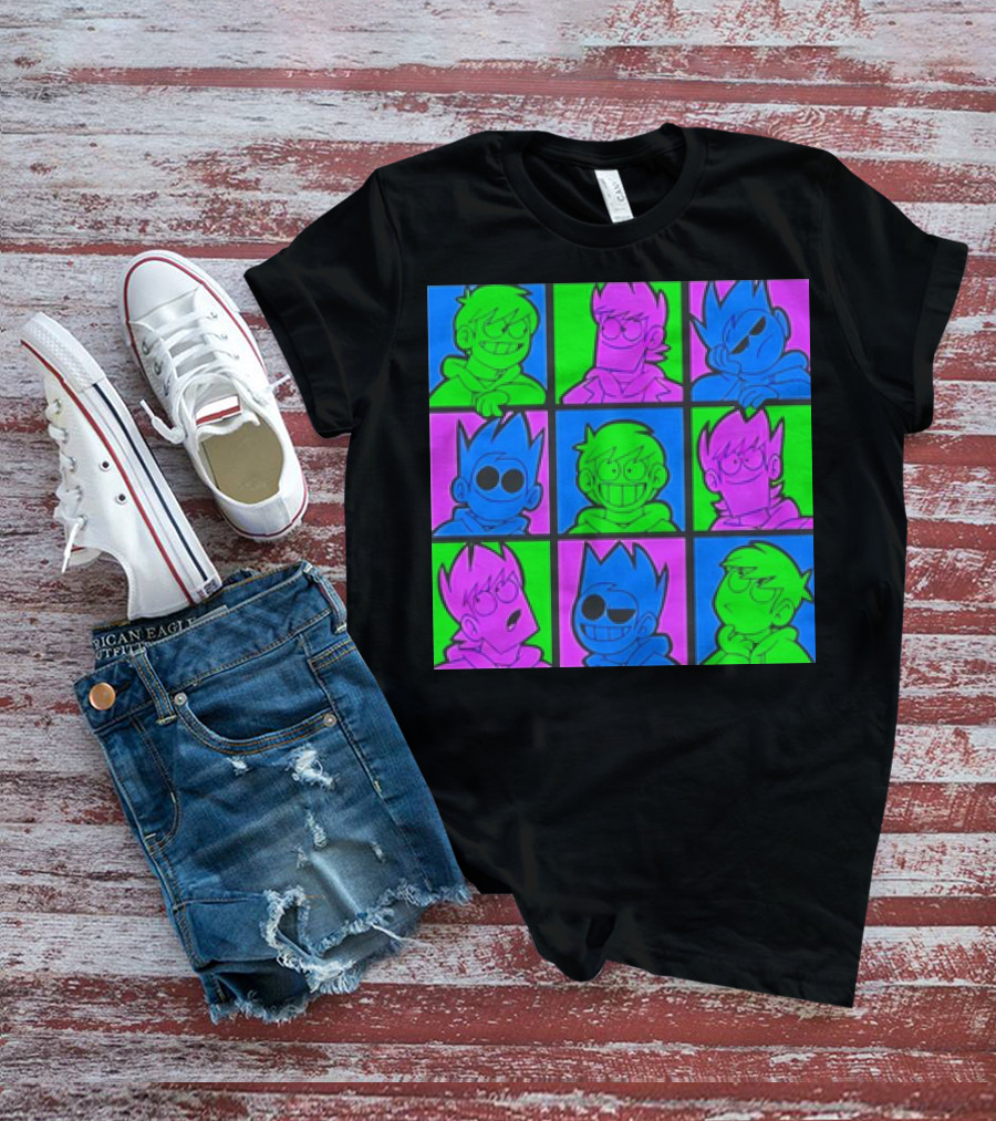 Eddsworld Sharkrobot Colorful Cartoon Characters 9-Panel Grid Pop T-Shirt