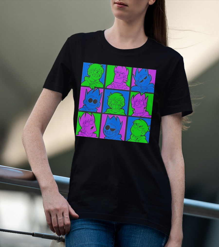 Eddsworld Sharkrobot Colorful Cartoon Characters 9-Panel Grid Pop T-Shirt