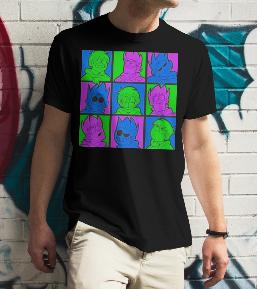Eddsworld Sharkrobot Colorful Cartoon Characters 9-Panel Grid Pop T-Shirt