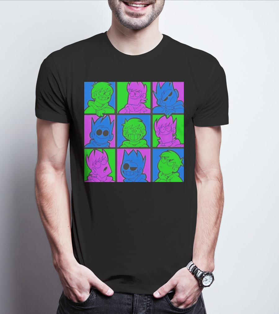 Eddsworld Sharkrobot Colorful Cartoon Characters 9-Panel Grid Pop T-Shirt